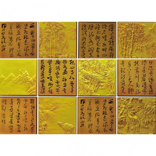 3D Фэшн панно Romantic, 12 панелей (600x600 мм), цвет салатовый с золотом (TJ), пантон 458C + 871C, 2460x1840 мм 