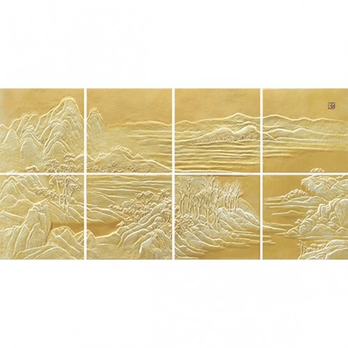 3D Фэшн панно Territry A, 8 панелей (600x600 мм), цвет золото светлое (HB), пантон 7403C + 7499C + 872C, 1220x2460 мм 