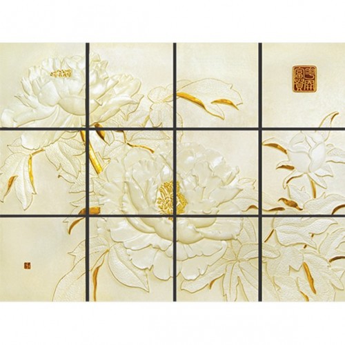 3D Фэшн панно Magnifiencen, 12 панелей (600x600 мм), цвет желтый/белый/золото (XYC), пантон 461C + White + 872C, 1840x2460 мм 