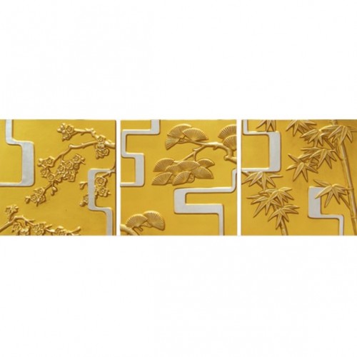 3D Фэшн панно Friend, 3 панели(600x600 мм), цвет бежевый с золотом (FGC), 600x1840 мм 